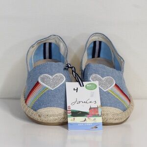 Joules Kids Blue Espadrille Shoes with Rainbow and Heart Design